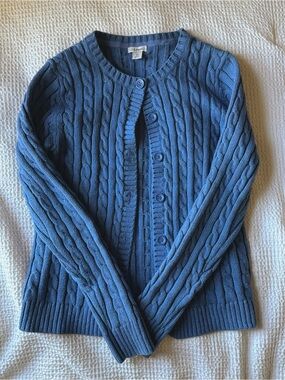 Vintage inspired L.L. Bean royal blue cable-knit Button-up sweater